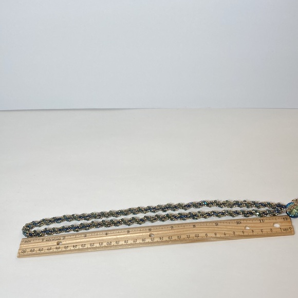 Iridescent Blue Twisted Seed Bead Necklace - Picture 9 of 14